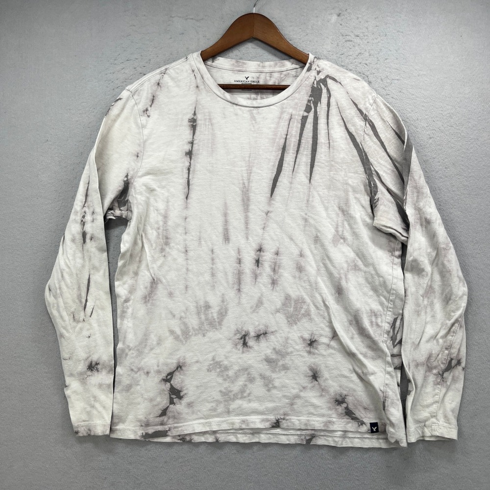 American Eagle Long Sleeve Shirt Mens XL White Gray Tie Dye Casual Indie Skater